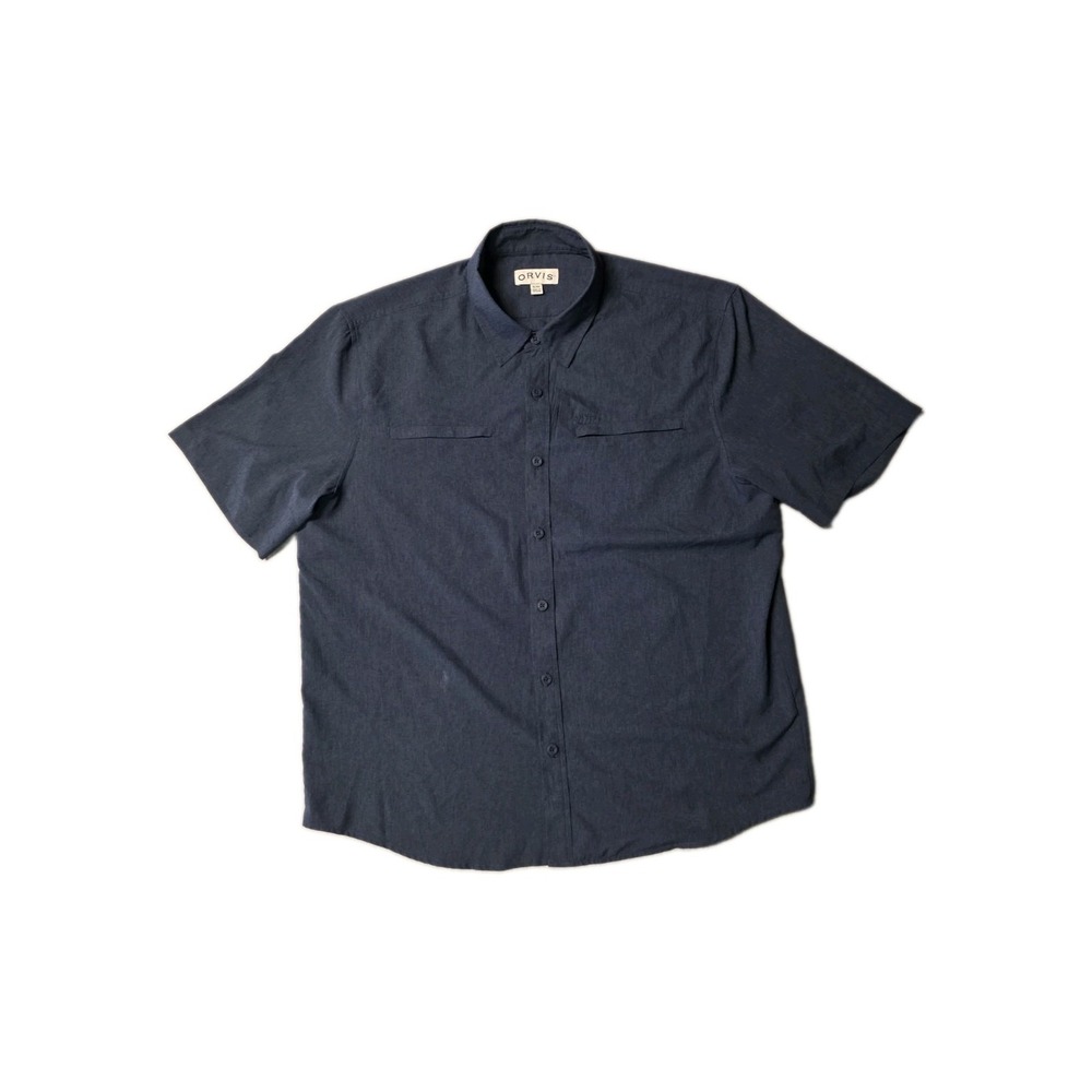Orvis Men Blue Short Sleeve Woven Button Up Shirt XL Outdoor Classic